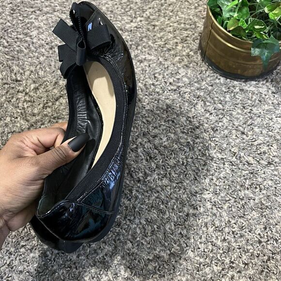 Kate Spade New York Black Peep Toe Ballet Flats Shoes Size 8.5 Patent Leather - Picture 4 of 8